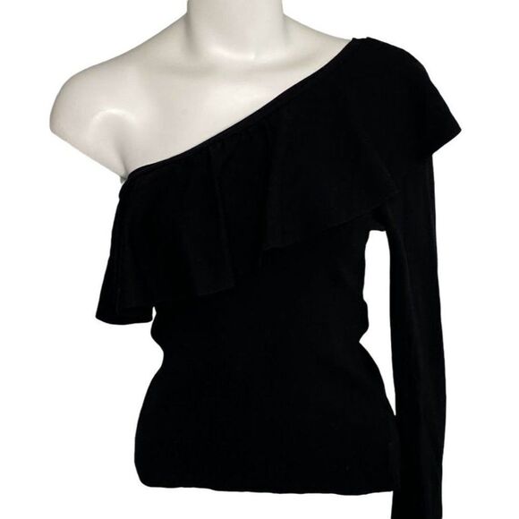 Do+Be Black Ruffle One Shoulder Knit Top sz Large - Picture 6 of 7